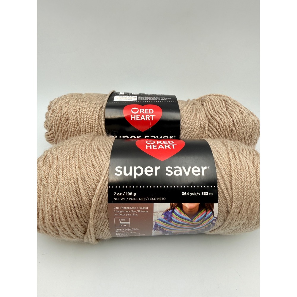 Red Heart Super Saver Yarn Oatmeal 0326 2 Skeins Medium 4 Worsted 7oz 364yd Each